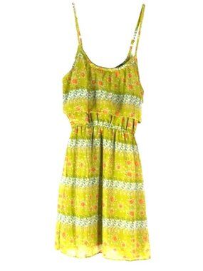 Y2K Fairy Mossimo Green Floral Sun Dress Size XS Spagetti Straps Mini Above Knee